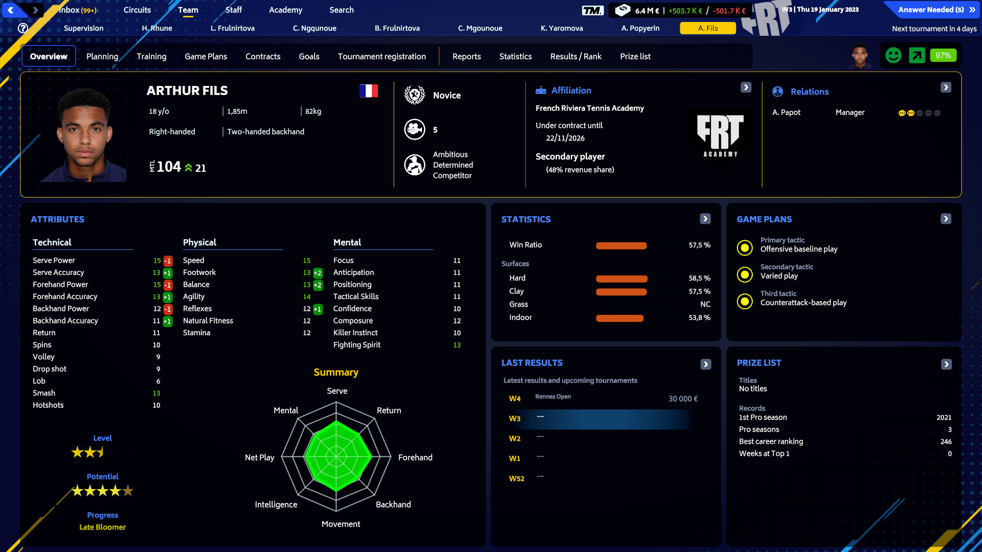 Скриншот: Tennis Manager 2023